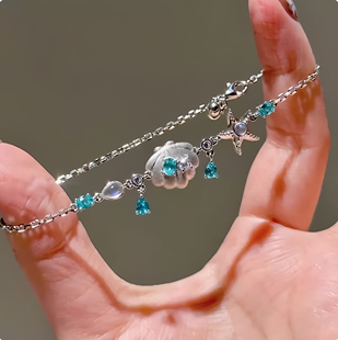 海边度假风可爱蓝钻海星贝壳项链女夏季 小众锁骨链配饰高级感 新款