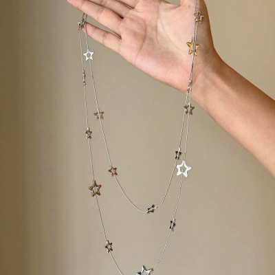 镂空五角星长款双层锁骨链