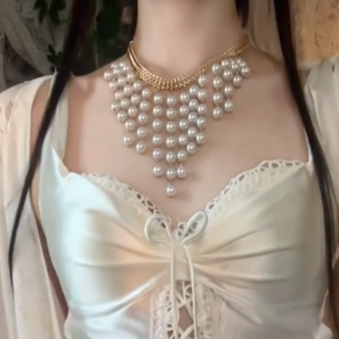 法式复古多条流苏珍珠串珠项链高级感轻奢独特小众夸张锁骨颈链女