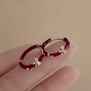 巨好看~ins风耳饰新年红色蝴蝶结圈圈耳扣耳圈爆款耳环睡觉免摘