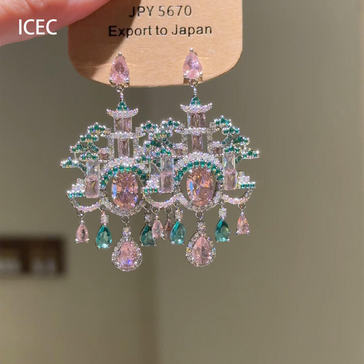 新中式亭台楼阁重工彩色气质耳环轻奢高级感流苏宫廷风复古耳饰 - 山城玫瑰出品