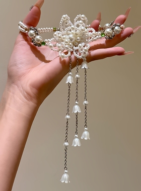 超仙铃兰花流苏珍珠项链复古宫廷风气质轻奢设计感在逃公主锁骨链