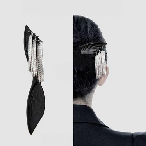 原创高级感恶魔翅膀简约流苏中式黑色合金款流苏发簪簪子古风发饰