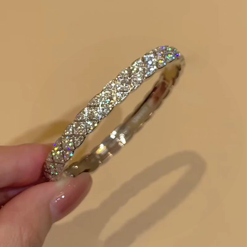 小香满钻素圈开口银色满天星手镯子女轻奢小众精致高级感叠戴手饰