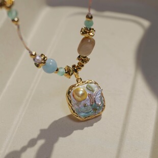 莫奈花园油画珍珠花朵项链高级感颈链轻奢水晶锁骨链女配饰送礼