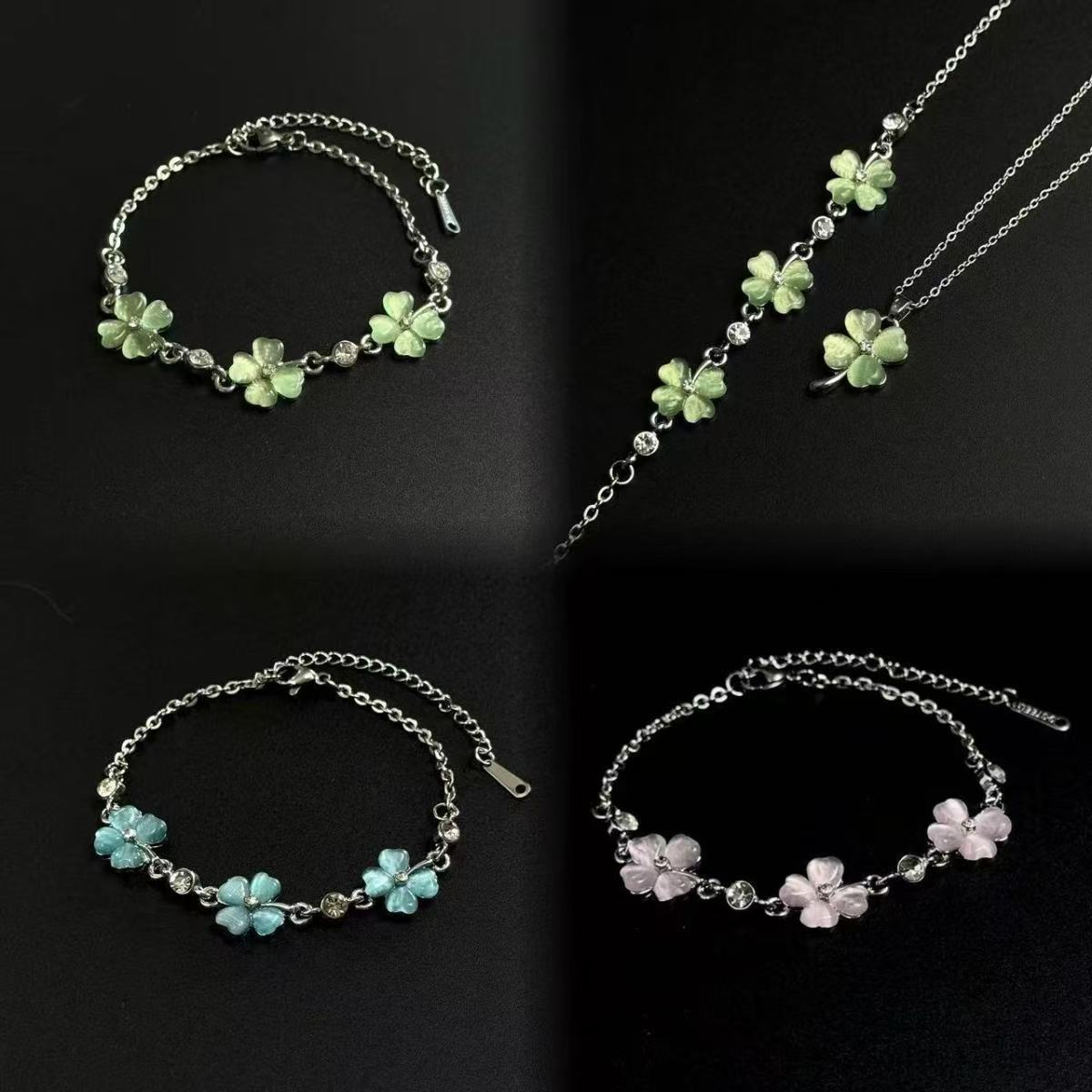 青野星愿Lucky幸运四叶花手链项链二件套夏百搭轻奢时尚闺蜜礼物