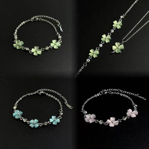 青野星愿Lucky幸运四叶花手链项链二件套夏百搭轻奢时尚闺蜜礼物