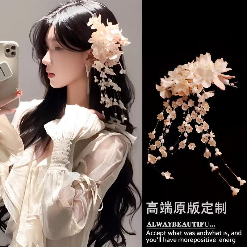 超仙铃兰花朵流苏发夹女新中式古风复古发饰旗袍汉服头饰森系配饰