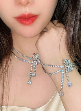 新娘晚礼服主婚纱配饰名媛蝴蝶结结婚项链女高级感设计小众轻奢女