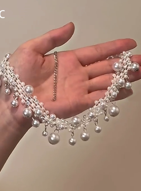 宫廷风白色泡泡珍珠项链女法式复古气质轻奢优雅高级感多层锁骨链