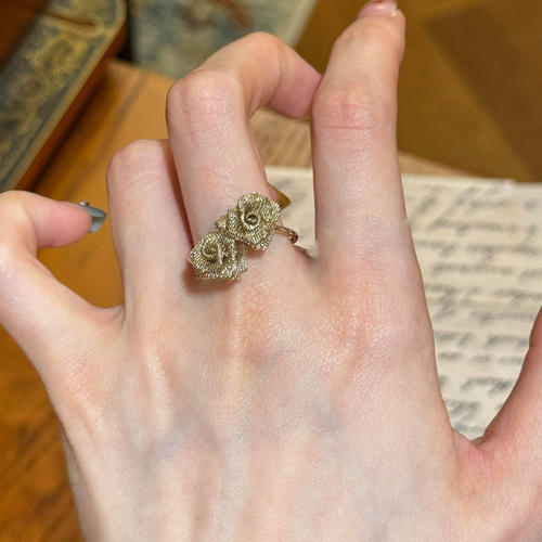 【玫瑰珠叙】中古金色做旧立体玫瑰花叠戴戒指复古高级感轻奢手饰