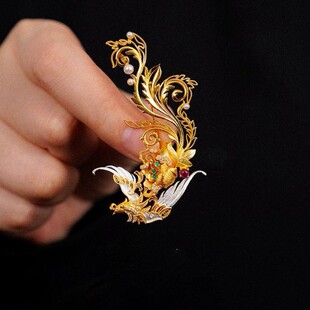 中式有风来仪精致花丝凤凰牡丹珍珠胸针女小众轻奢汉服百搭配饰