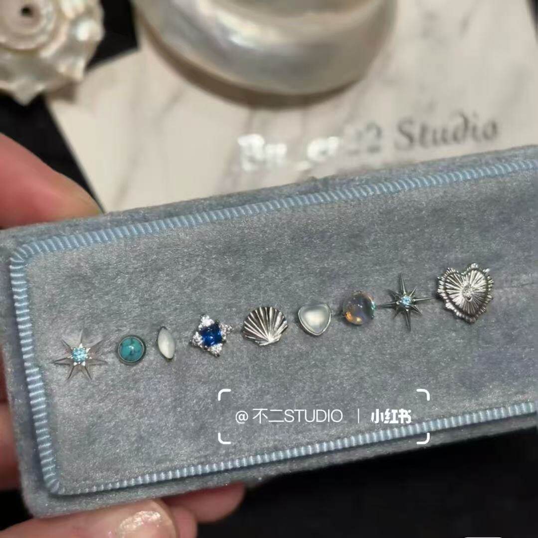 海的星子海洋星芒925银耳钉套装