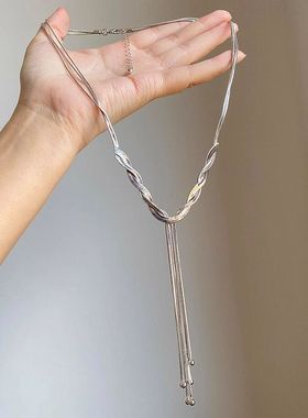 冷淡风Y型长款圆珠流苏项链女2025新款高级感轻奢小众ins风蛇骨链