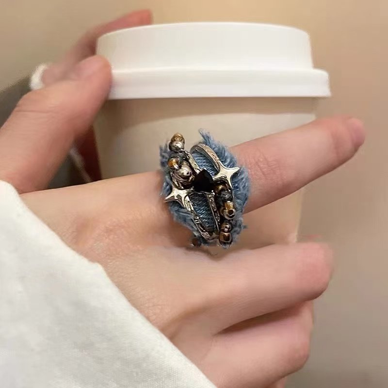 初春牛仔芒星开口可侣戒