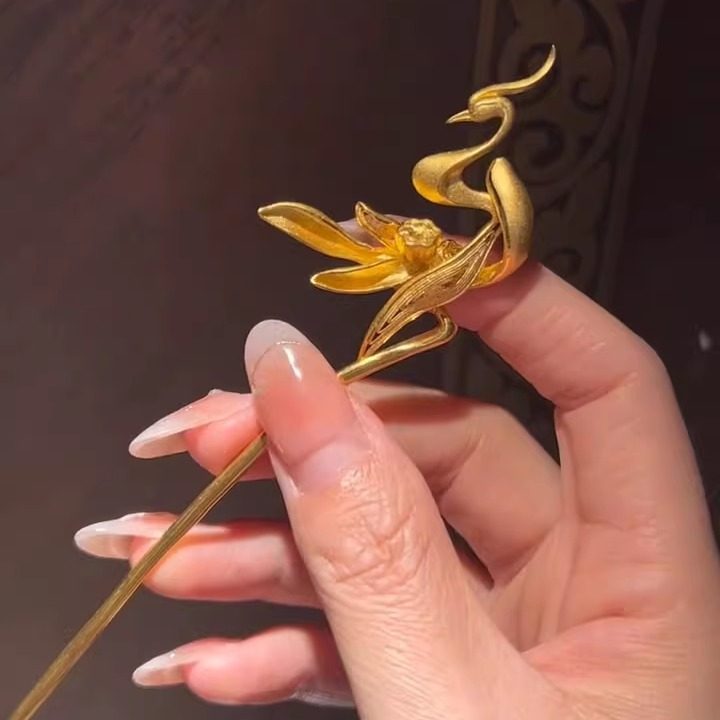 新中式金色凤凰步摇发簪