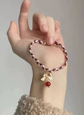 圣诞红水晶蝴蝶结女手链