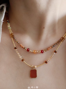 「流金韵彩」新中式国风敦煌配色项链女款百搭中国风手工串珠锁骨