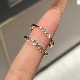 爆闪银色仿莫桑石排钻星星戒指简约轻奢小众高级感叠戴食指戒指环