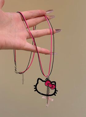 韩系可爱镂空猫咪吊坠项链女甜酷辣妹风锁骨链长款卫衣链挂脖配饰