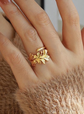 法式老钱风不规则叶可调戒指