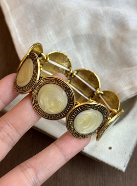 中古vintage波西米亚圆盘串珠手链复古小众时尚叠戴手镯弹力手环