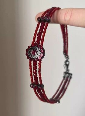 「赤珠夜宴」新中式红色串珠暗黑项链万圣节氛围感独特显白choker