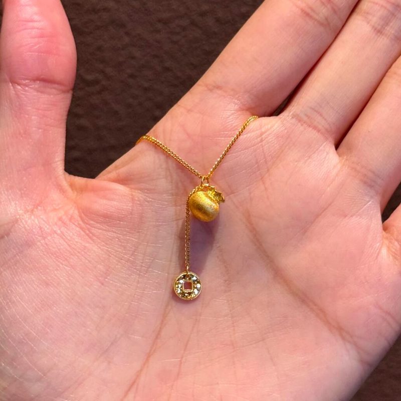 新中式金色拉丝钱袋锁骨链女款