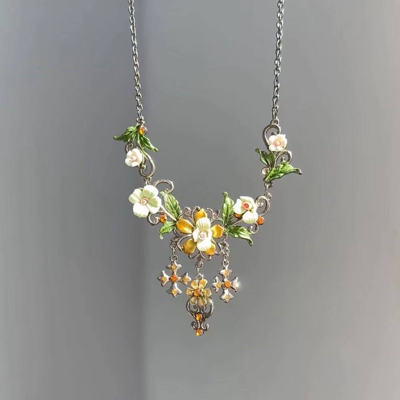 「田园风」绿野仙踪花海绽放夸张重工项链小众设计感choker锁骨链