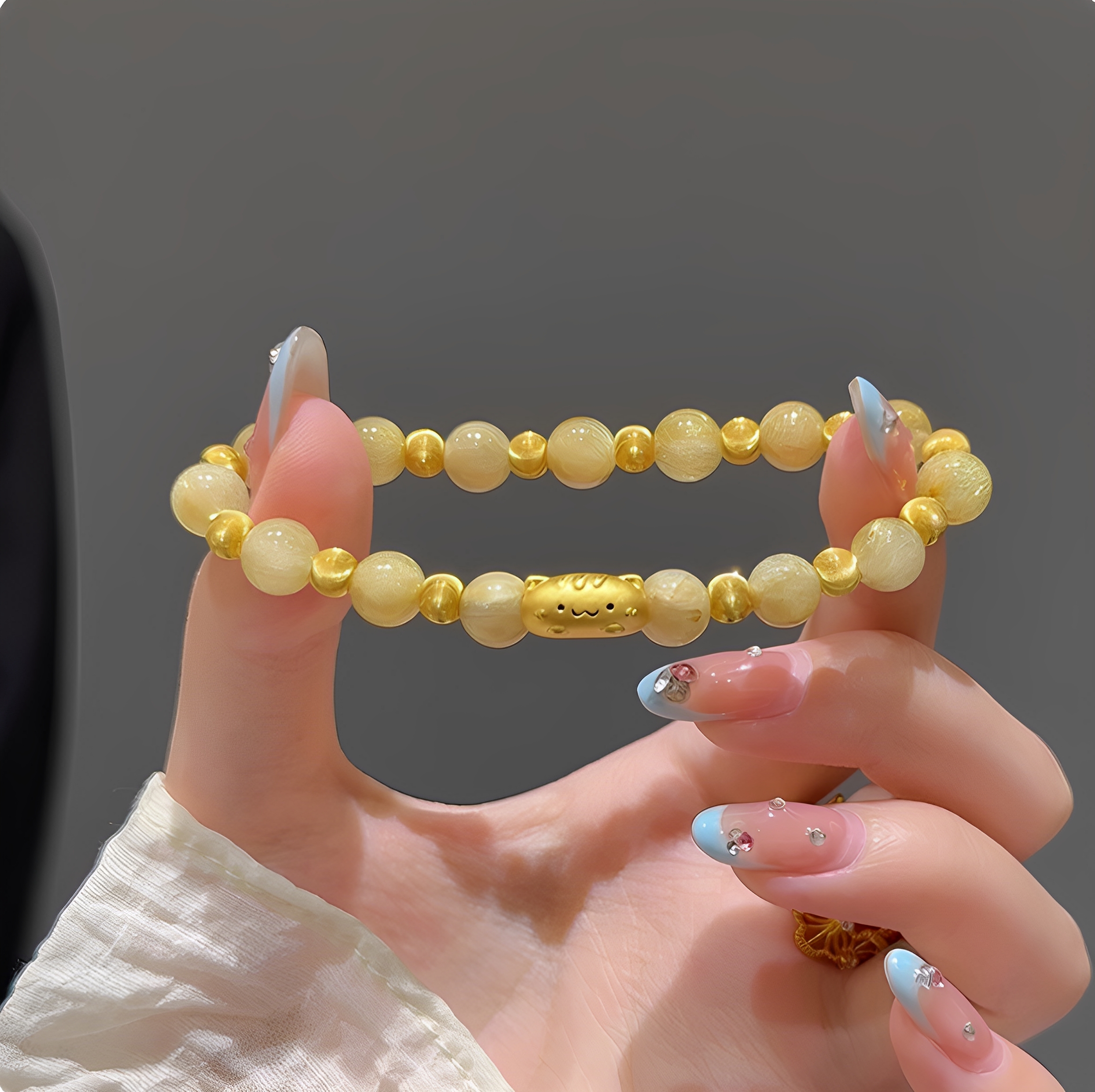 法棍猫金发晶手链女金包银猫眼转运珠时尚轻奢小猫咪手串送女友