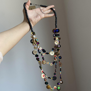 波西米亚风串珠椰壳项链复古民族风高级感小众设计双层叠戴毛衣链