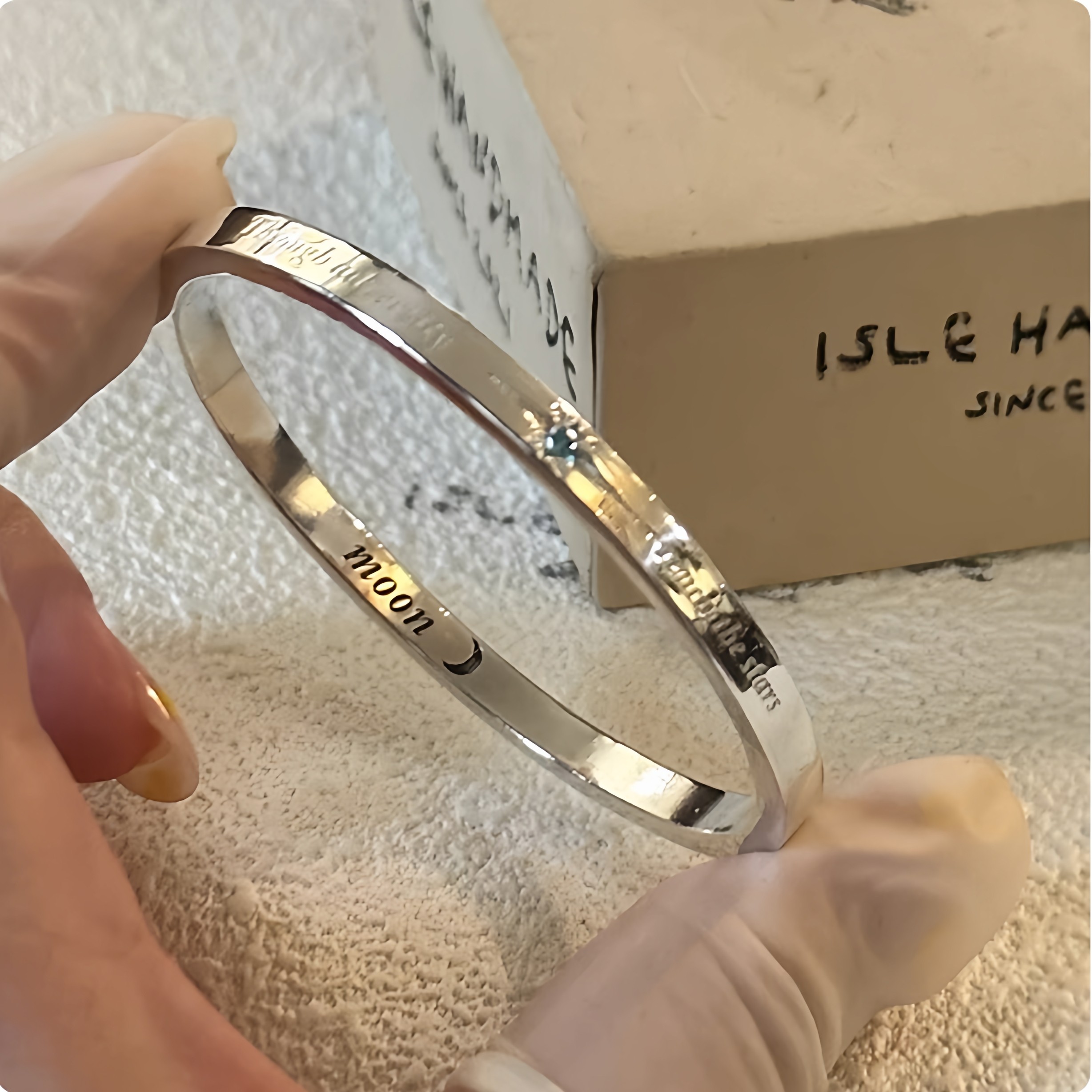 DIY手工蓝色八芒星雕刻英文字母手镯夏季新款手环小众设计手饰品