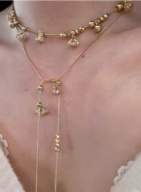 【绽放铃兰】花朵水钻碎冰冰钢珠项链小众设计感长款多种戴法颈链