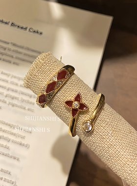 红色开口戒指女轻奢小众精致食指戒超好看独特漂亮指环开口可调节