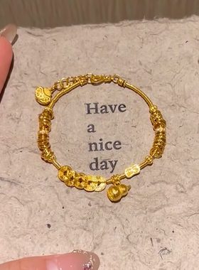 复古五帝钱盘缠手链时尚新中式金色葫芦吊坠手环轻奢高级感手串