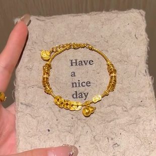 复古五帝钱盘缠手链时尚新中式金色葫芦吊坠手环轻奢高级感手串