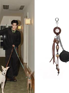 明星田栩宁同款包挂件波西米亚圆形挂饰裤链钥匙扣2025年新款黑色