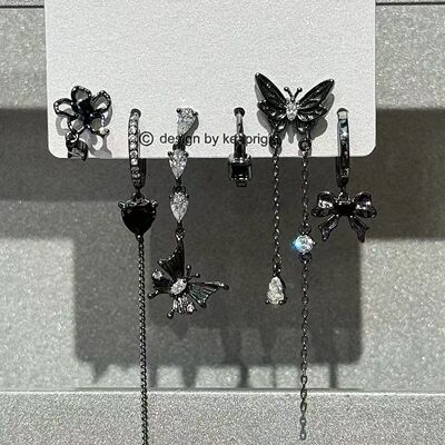 超酷grl ! 爱心锆石六件套耳钉甜酷耳圈小众设计件套暗黑耳扣耳饰