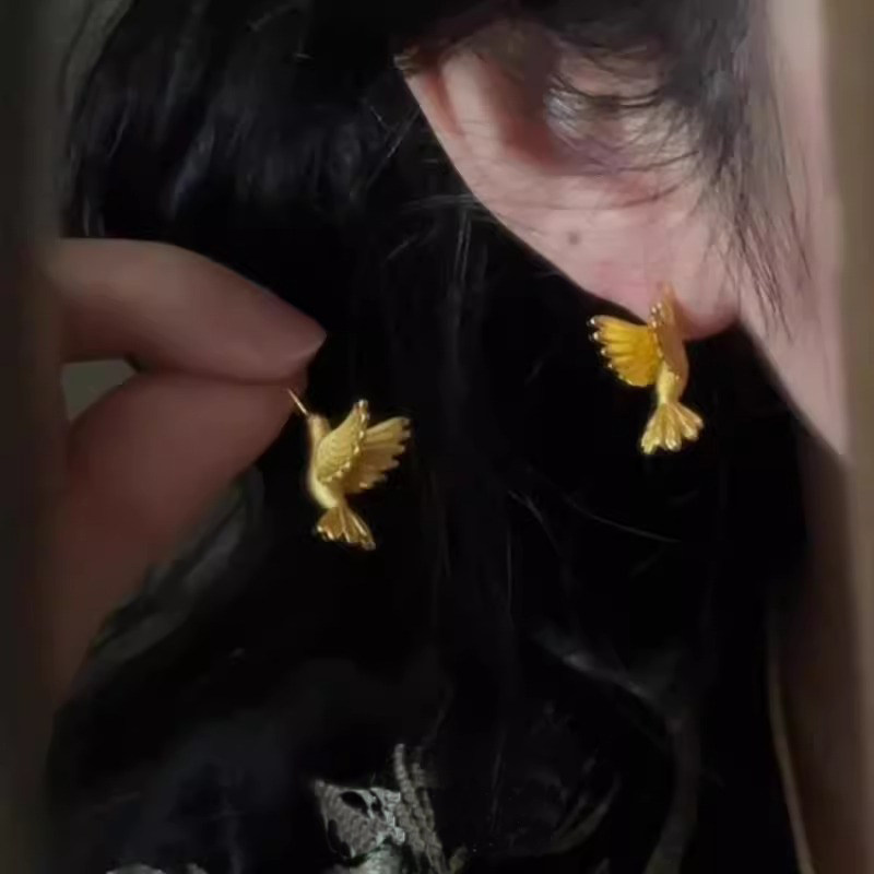 新中式金色小飞鸟耳钉高级感