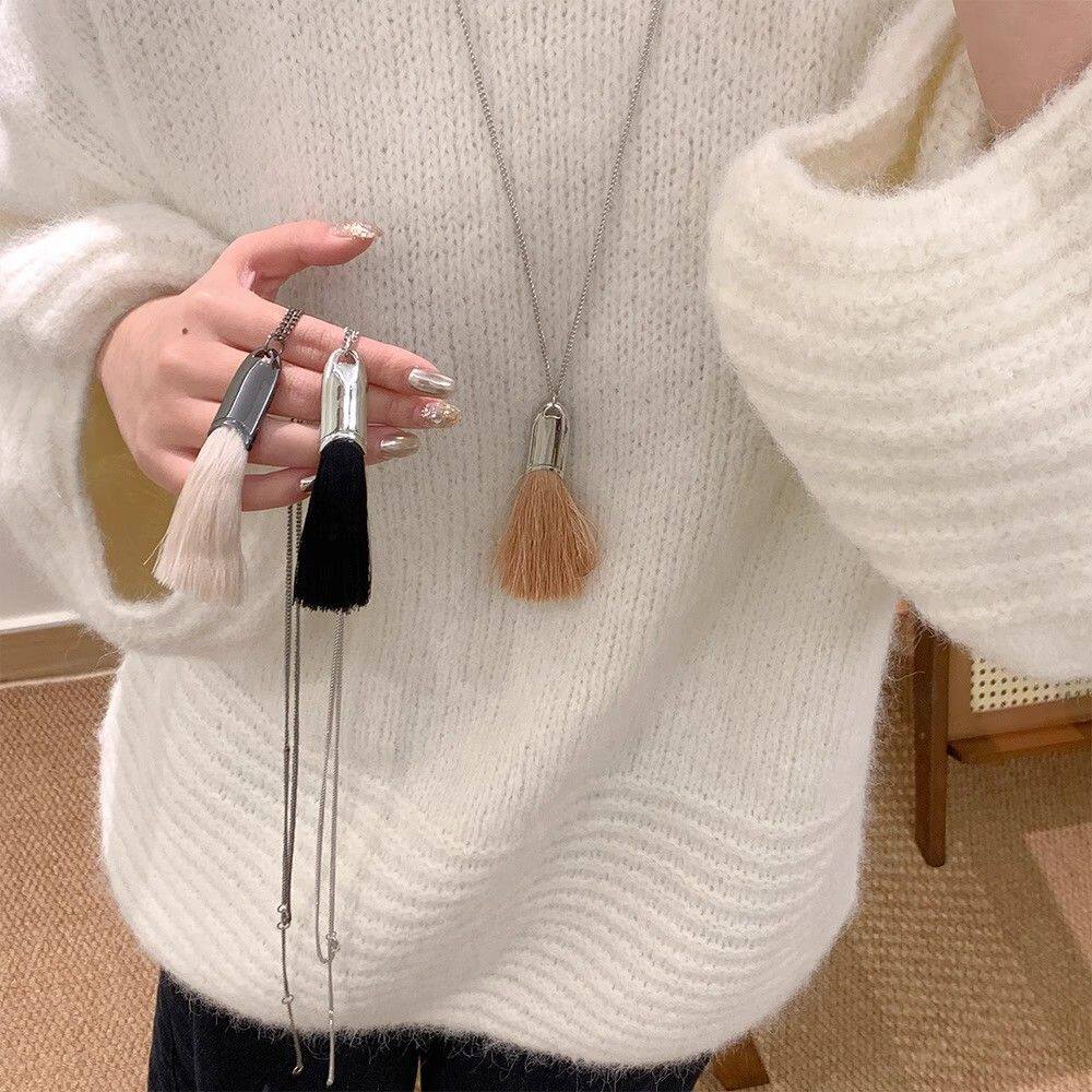 车静媛同款流苏毛刷子项链女独特小众设计时髦卫衣链长款挂脖配饰
