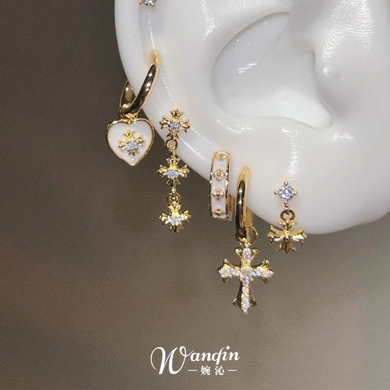 耳环十字架耳钉女小众设计感高级轻奢气质百搭新款耳饰蒲言延同款