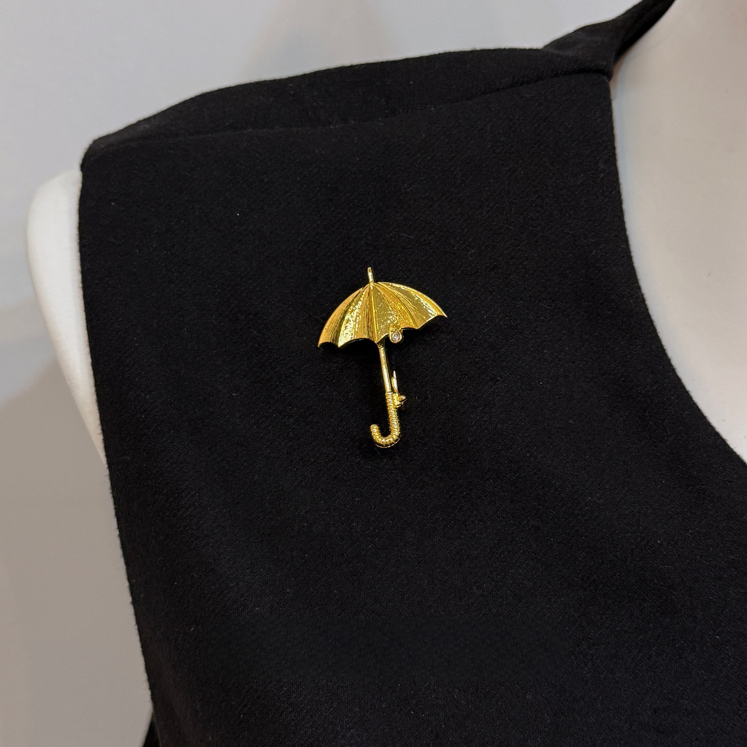 中古风金色西洋雨伞形胸针别针肌理水滴钻小众百搭个性复古配饰品