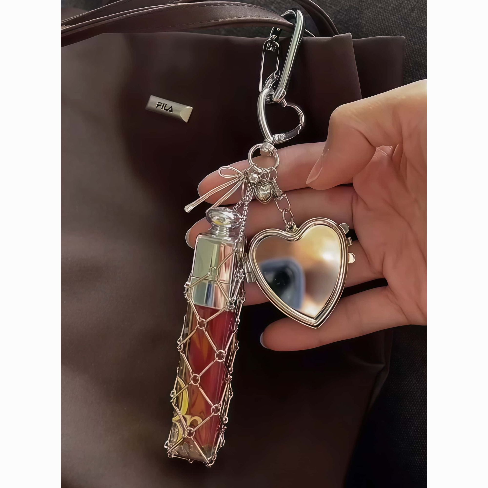 口红网兜包挂带镜子小众ins风精致高颜值潮流百搭钥匙扣便携实用