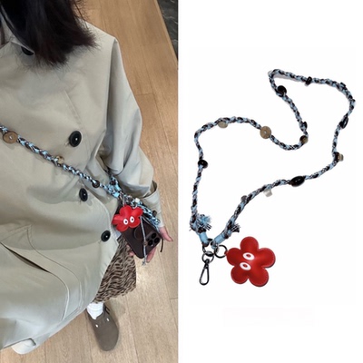 「琥珀海盐」小众设计花朵手工编织斜挎手机链高颜值挂绳手机挂件