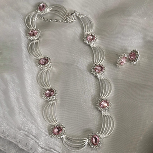 「粉玫绮梦」法式 宫廷风超闪粉色水钻项链优雅气质轻奢绝美锁骨链