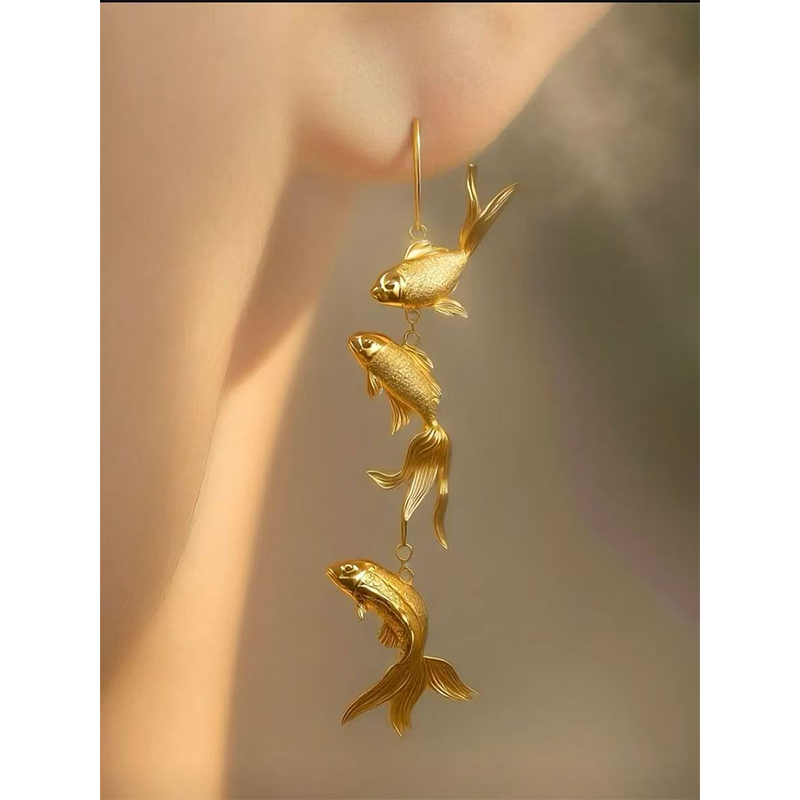 复古黄金色招财锦鲤耳环新中式国风立体金鱼錾刻流苏长款耳坠耳饰,模玩/动漫/周边/娃圈三坑/桌游,动漫手表/项链/饰品,淘宝优惠券,粉丝福利购,淘宝优惠卷