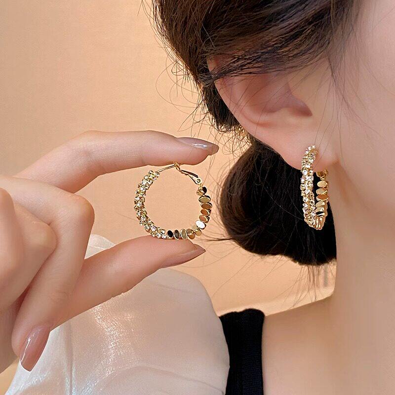 金色碎银小众轻奢圈圈耳环女款