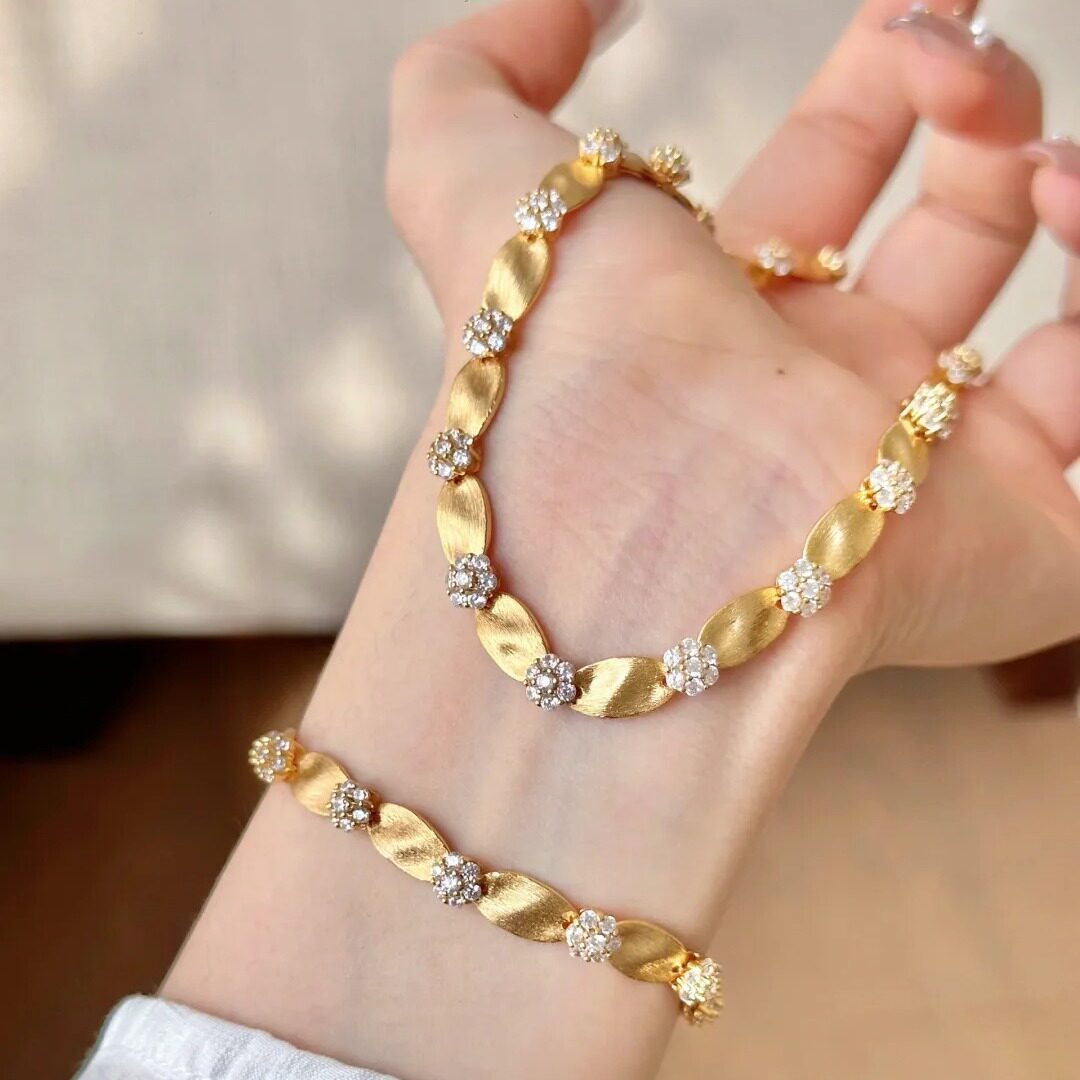 vintager中古金色拉丝花朵手链