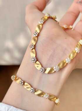 vintager中古金色拉丝花朵手链