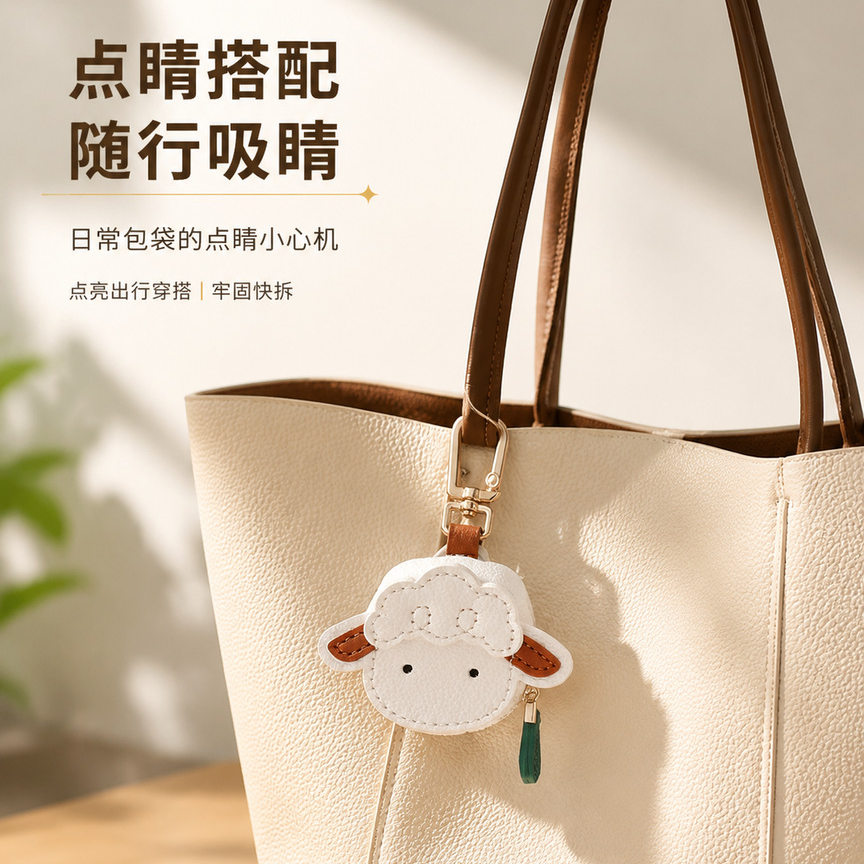 可爱卡通PU多层拼接零钱包小羊包包挂饰挂件设计时尚钥匙扣收纳包
